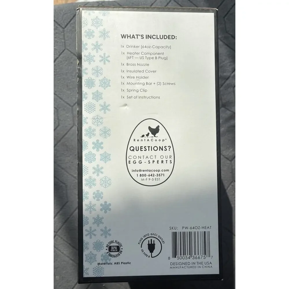 Zero-Chill Drinker 64Oz Capacity For Small Animals Prevents Water Freezing